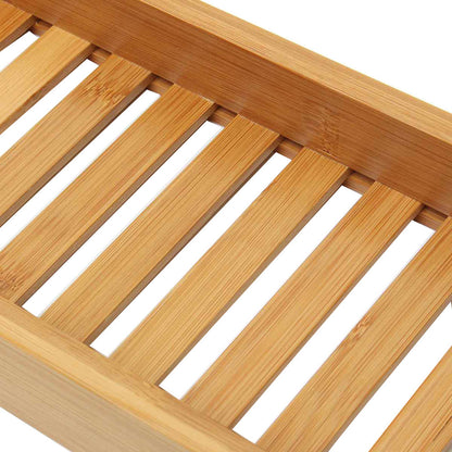 Natural Wood Colored Bamboo and Wood Anti Slip Bathroom Bathtub Bath Rack, Multi Functional Bath Storage Rack, Square Bathtub Tray