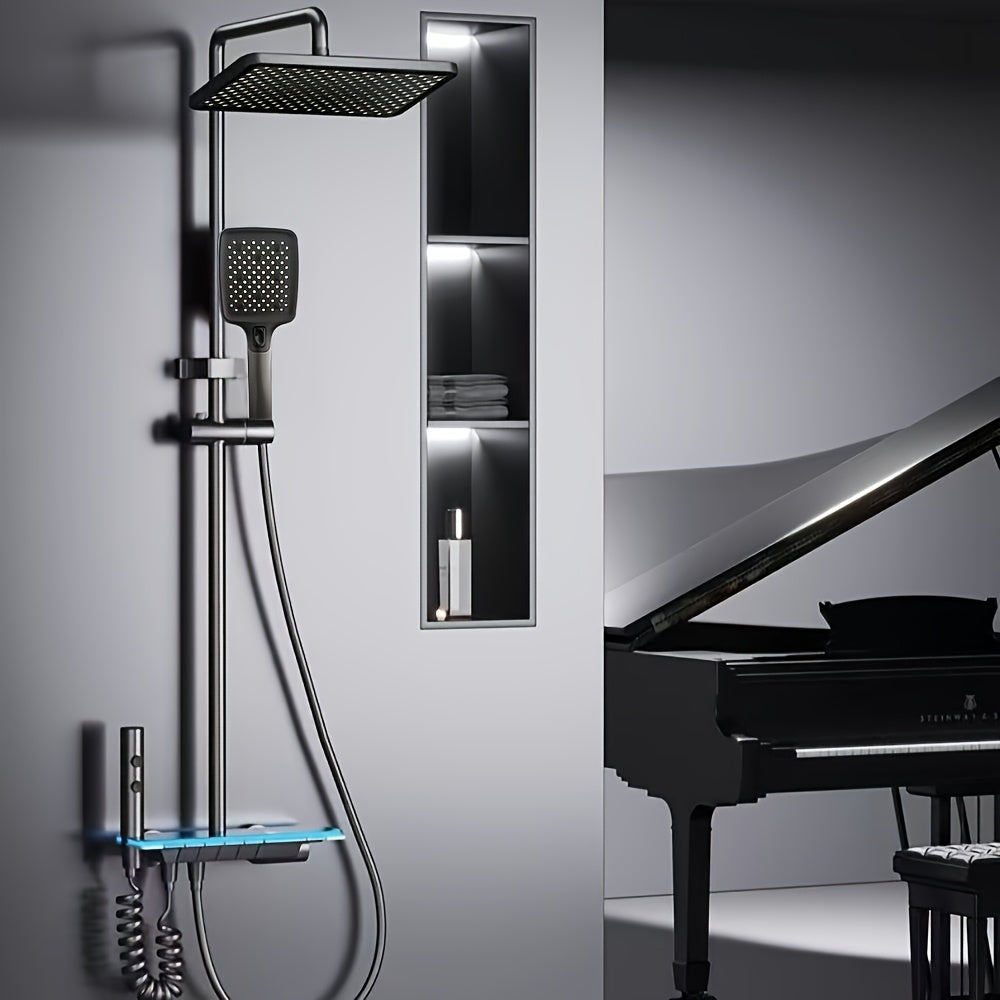 Luxury LED Shower System with Digital Shower Controller, Showerhead and Body Spray Head - Modern Black/blue Design, Durable Aluminum Structure, Temperature Controlled Shower Experience, Easy to Install, Ideal Bathroom Upgrade Gift, Shower Kit, for