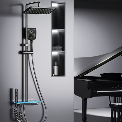 Luxury LED Shower System with Digital Shower Controller, Showerhead and Body Spray Head - Modern Black/blue Design, Durable Aluminum Structure, Temperature Controlled Shower Experience, Easy to Install, Ideal Bathroom Upgrade Gift, Shower Kit, for