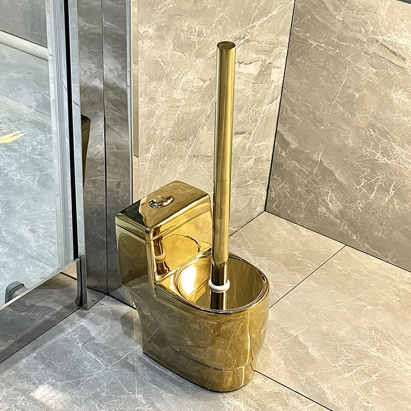 Quirky Mini Toilet Brush in Golden, a Stylish Cleaning Tool for The Bathroom