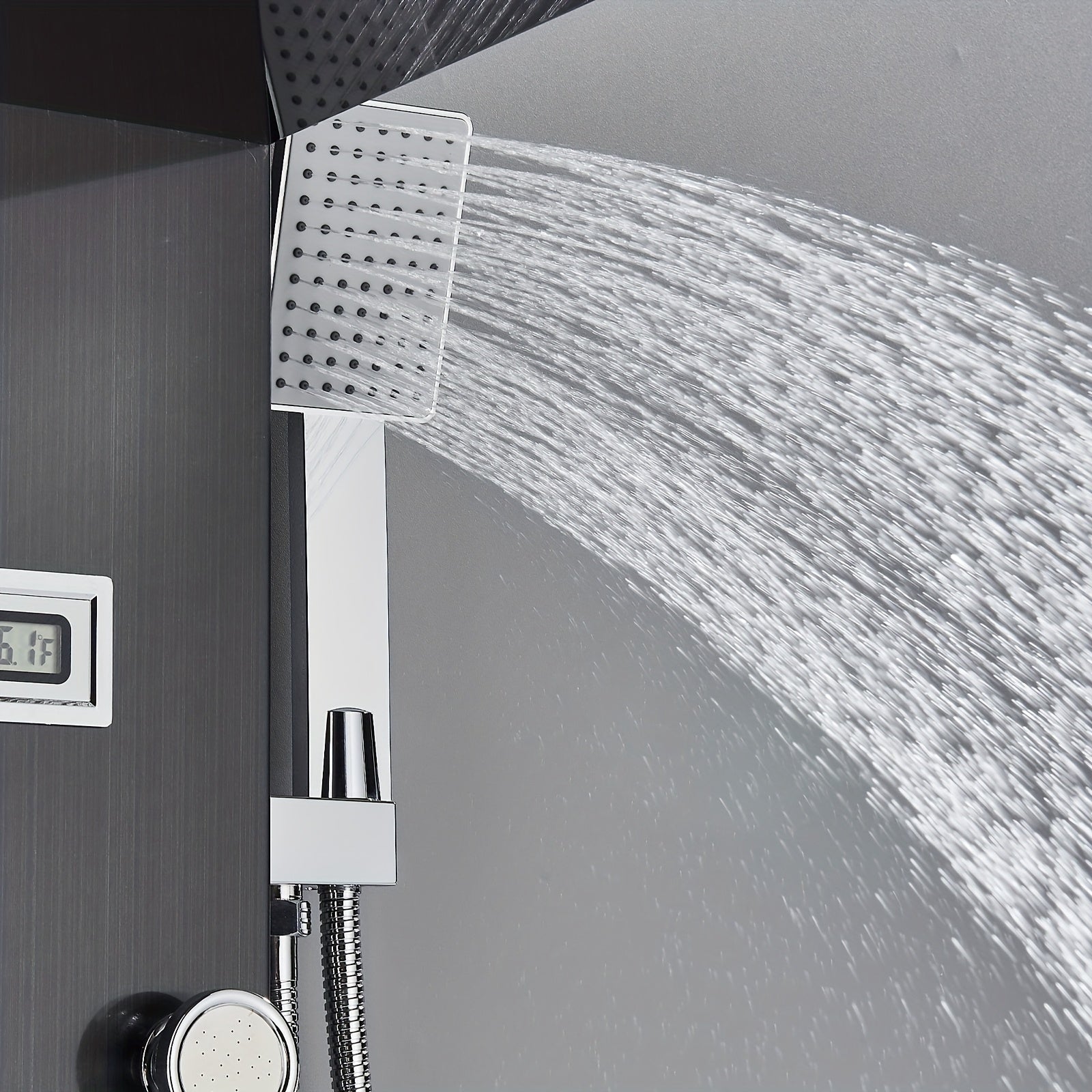 Shower Set for Bathroom, Black Massage Head, Rainfall Shower Panel with 5-Function Shower Tower, Shower Faucet, 5 Shower Modes: Rain And Waterfall Spray, Body Massage Nozzle, Handheld Sprayer, Bathtub Spout, Stainless Steel Shower Column Panel