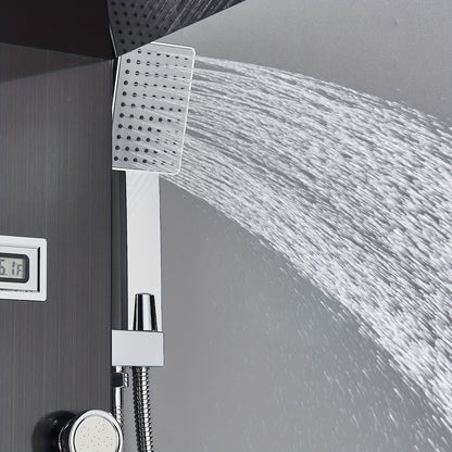 Shower Set for Bathroom, Black Massage Head, Rainfall Shower Panel with 5-Function Shower Tower, Shower Faucet, 5 Shower Modes: Rain And Waterfall Spray, Body Massage Nozzle, Handheld Sprayer, Bathtub Spout, Stainless Steel Shower Column Panel