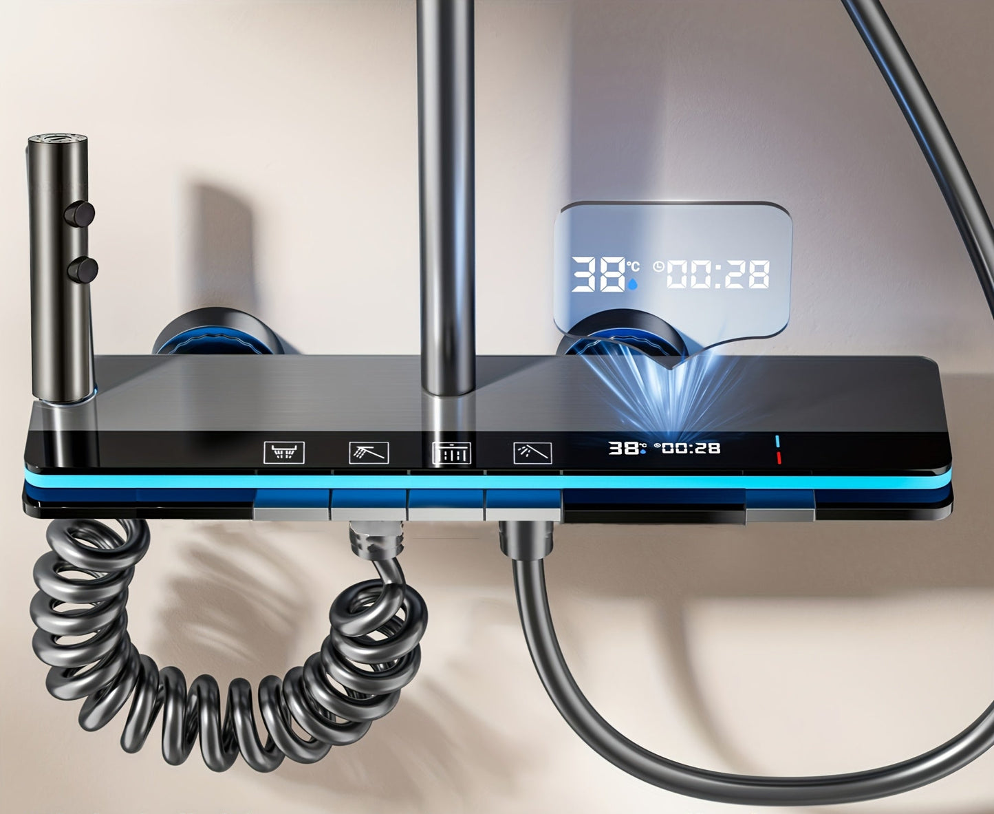 Luxury LED Shower System with Digital Shower Controller, Showerhead and Body Spray Head - Modern Black/blue Design, Durable Aluminum Structure, Temperature Controlled Shower Experience, Easy to Install, Ideal Bathroom Upgrade Gift, Shower Kit, for