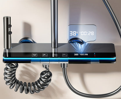 Luxury LED Shower System with Digital Shower Controller, Showerhead and Body Spray Head - Modern Black/blue Design, Durable Aluminum Structure, Temperature Controlled Shower Experience, Easy to Install, Ideal Bathroom Upgrade Gift, Shower Kit, for
