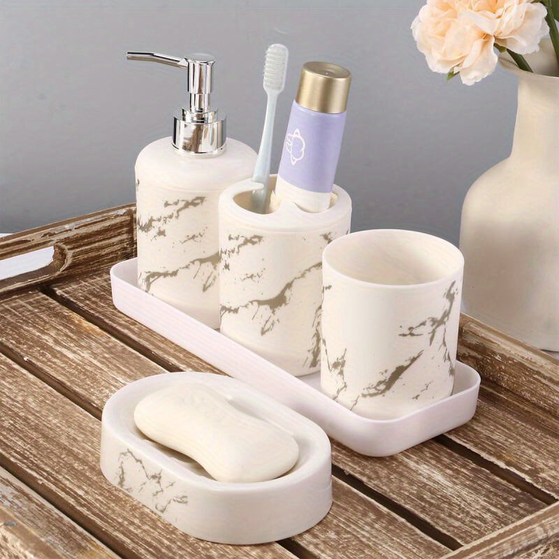 7pcs Marble Soap Bottle Kit, Bathroom Supplies