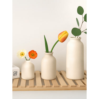 Set of 3 Small Ceramic Vases for Home Decor Table Centrepieces Rustic Farmhouse Style, Mini Decorative Vases (White)