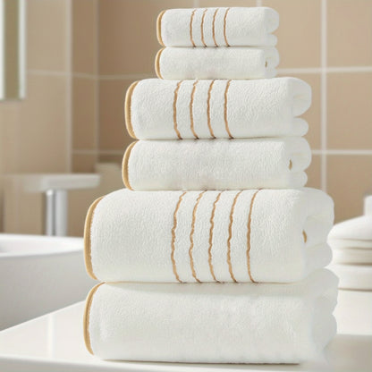 Luxurious Microfiber Bath Towel Set with Golden Trim - 6pcs