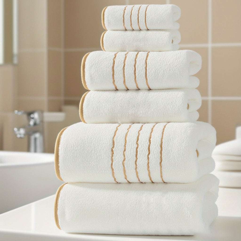Luxurious Microfiber Bath Towel Set with Golden Trim - 6pcs