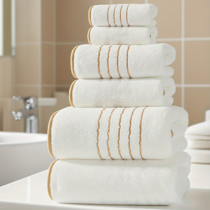 Luxurious Microfiber Bath Towel Set with Golden Trim - 6pcs