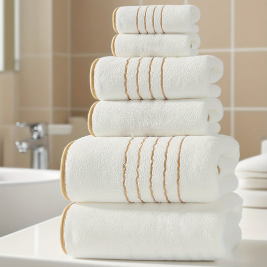 Luxurious Microfiber Bath Towel Set with Golden Trim - 6pcs
