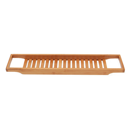 Natural Wood Colored Bamboo and Wood Anti Slip Bathroom Bathtub Bath Rack, Multi Functional Bath Storage Rack, Square Bathtub Tray