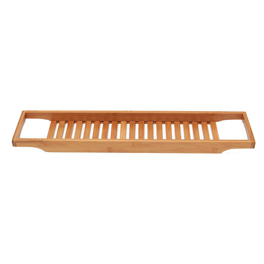 Natural Wood Colored Bamboo and Wood Anti Slip Bathroom Bathtub Bath Rack, Multi Functional Bath Storage Rack, Square Bathtub Tray