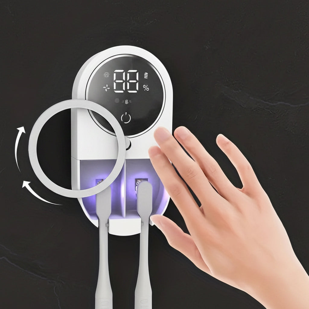 A Smart Dual Toothbrush Holder Suitable for All Four Seasons - Features Automatic Drying Cycles, Automatic Sensing Storage, USB Charging with Clear Battery Display, Easy Wall-Mounted Installation Without Drilling
