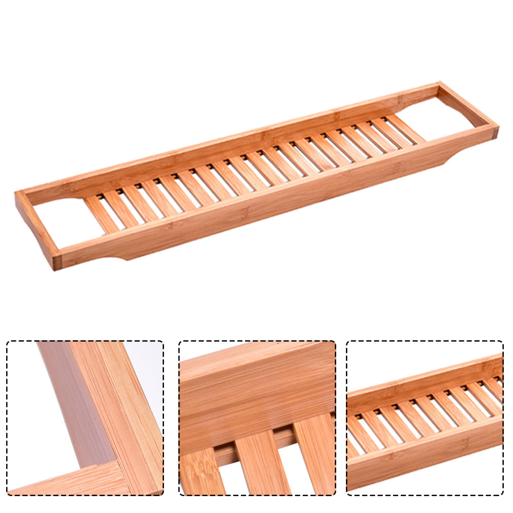 Natural Wood Colored Bamboo and Wood Anti Slip Bathroom Bathtub Bath Rack, Multi Functional Bath Storage Rack, Square Bathtub Tray