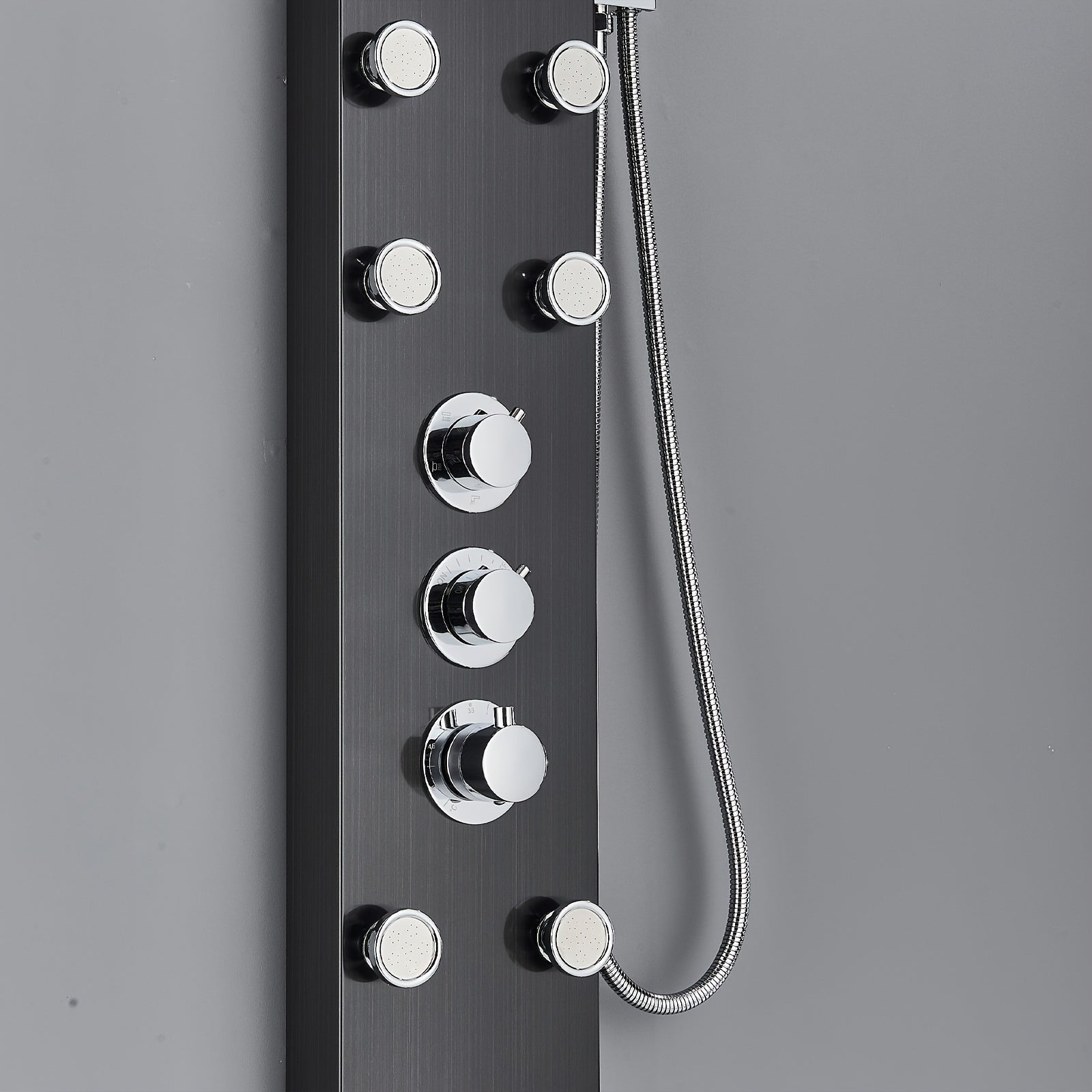 Shower Set for Bathroom, Black Massage Head, Rainfall Shower Panel with 5-Function Shower Tower, Shower Faucet, 5 Shower Modes: Rain And Waterfall Spray, Body Massage Nozzle, Handheld Sprayer, Bathtub Spout, Stainless Steel Shower Column Panel