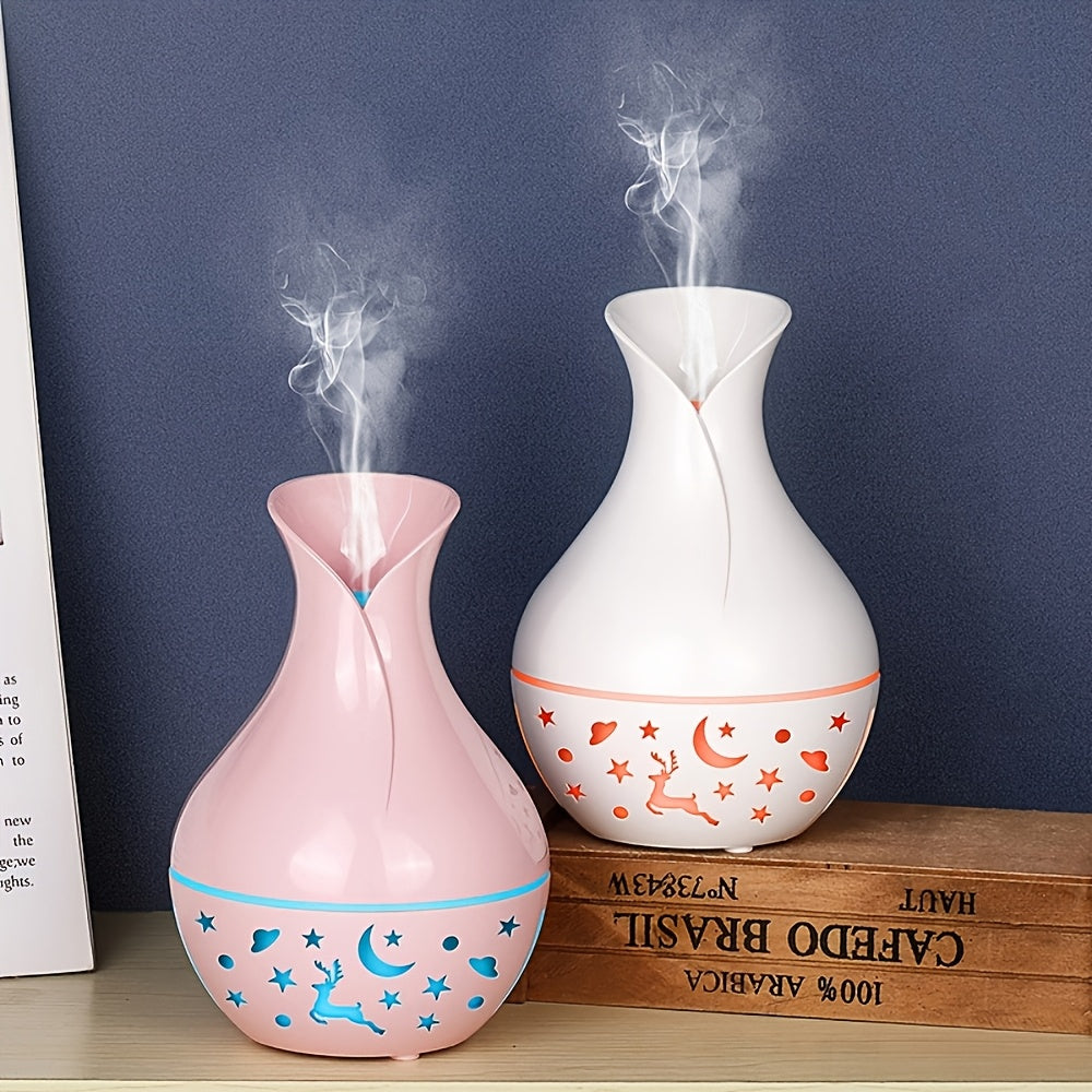 [1pc USB Humidifier & Diffuser] 1pc USB-Powered Vase-Shaped Humidifier & Aromatherapy Diffuser | 200ml Cool Mist Technology | Decorative Multi-Functional Design for Room, Office, Bedroom, Home