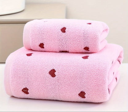2pcs 1pc 34*75cm + 1pc 70*140cm Pure Valentine's Day Love Jacquard Towel Bath Towel Adult Couple Towel Bath Towel Valentine's Day Gift Towel Bath Towel Universal Home Daily Use Washcloth 35*75cm Towel 1pc and Beach Swimming Bath Towel 70*140cm Bath Towel 1pc