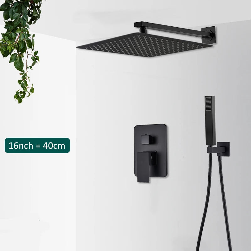 Elegant Black Concealed Shower System with Waterfall Feature