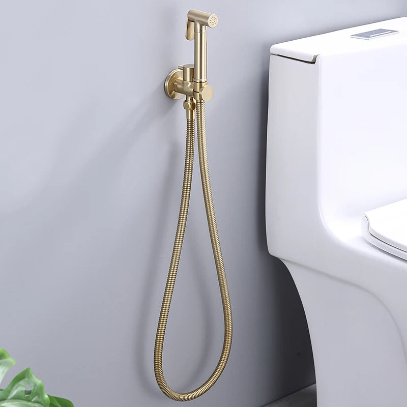Solid Brass Handheld WC bidé pulverizador conjunto Acessórios Preto Bidé torneira para banheiro portátil Hand higiênico pulverizador chuveiro Jet Tap Auto limpeza Brushed Gold Chrome Polido