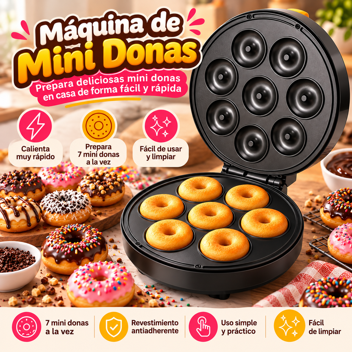 Máquina Mini Donera Eléctrica - Prepara Donas Caseras Fácil y Rápido