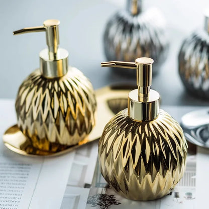 Gold Soap Dispenser para Banheiro, Garrafas De Shampoo De Cerâmica, Hand Liquid, Siver, 400 ml
