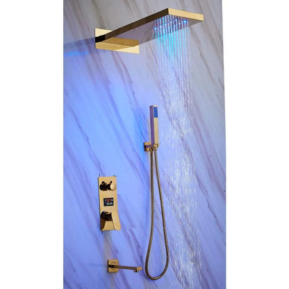 Conjunto de Chuveiro Montado na Parede com 3 Modos, Chuveiro de Mão com Display LED, em Latão e ABS para Banheiro, Hotel e Casa, Sistema de Chuveiro Moderno