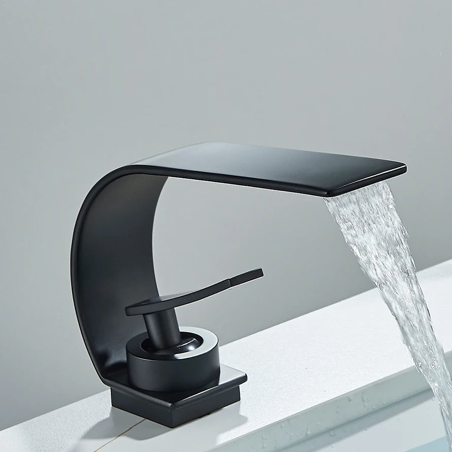 Elegant Matte Black Waterfall Bathroom Faucet