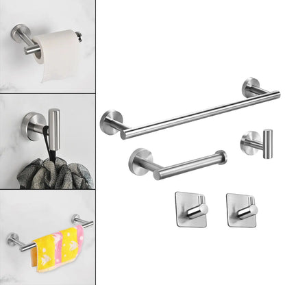 Conjunto de Acessórios para Banheiro em Aço Inoxidável, Barra para Toalhas e Gancho para Roupas, 5 Peças Contemporâneas