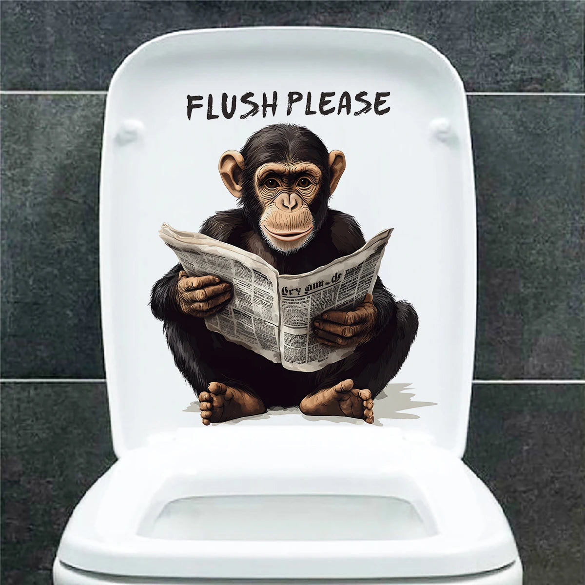 Chimpanzee Newspaper Sticker for the Toilet
