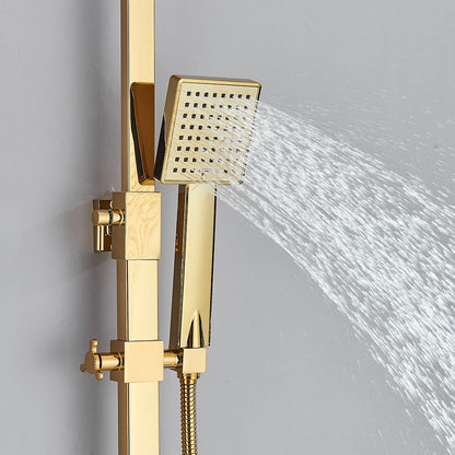 Torneira dourada para chuveiro de banheiro, sistema de chuveiro de parede, bico giratório para banheira com chuveiro de mão