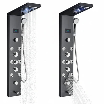 Painel de chuveiro led sistema torre chuva cachoeira coluna chuveiro hidroeletricidade display lcd com massagem corpo spa banho torneira do chuveiro