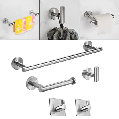 Conjunto de Acessórios para Banheiro em Aço Inoxidável, Barra para Toalhas e Gancho para Roupas, 5 Peças Contemporâneas