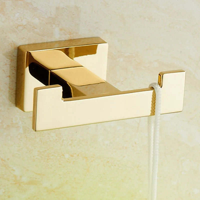 Banhado a ouro Brass Made Toalha Bar, Toilet Paper Holder, Robe Hook, Acessórios do banheiro, Hardware, 4 Pcs Set