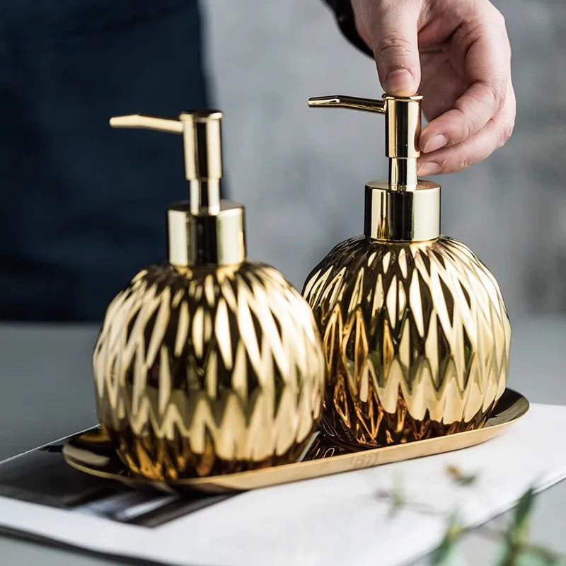 Gold Soap Dispenser para Banheiro, Garrafas De Shampoo De Cerâmica, Hand Liquid, Siver, 400 ml