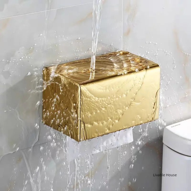 Caixa de papel higiênico suporte do telefone ouro aço inoxidável rolo rack papel à prova dwaterproof água suporte toalha banheiro preto caixa tecido