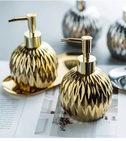 Gold Soap Dispenser para Banheiro, Garrafas De Shampoo De Cerâmica, Hand Liquid, Siver, 400 ml