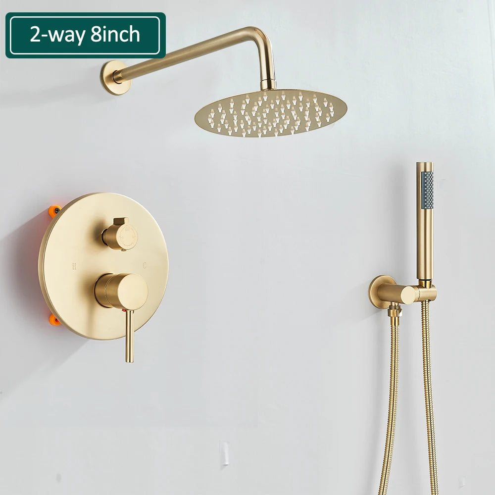 Brushed Gold Rainfall Shower System with Mixer