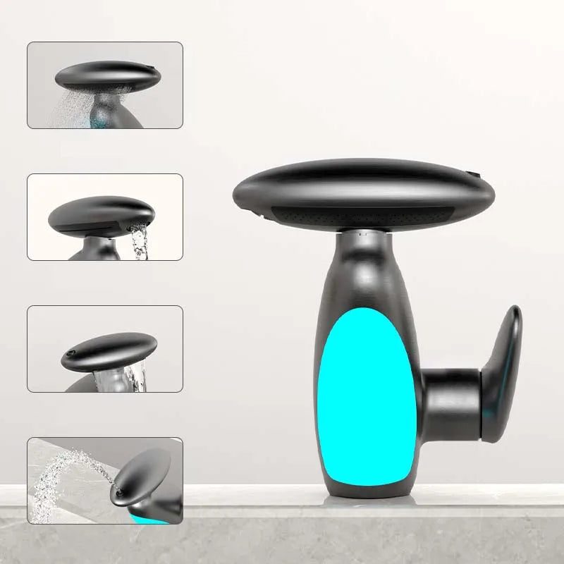 Bathroom Basin Faucet With Led Light Tap Penguin pull-out Basin Deck Mounted Sink Mixers 3 Colors Change Rotate the upper spray