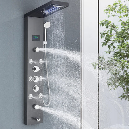 Painel de chuveiro led sistema torre chuva cachoeira coluna chuveiro hidroeletricidade display lcd com massagem corpo spa banho torneira do chuveiro