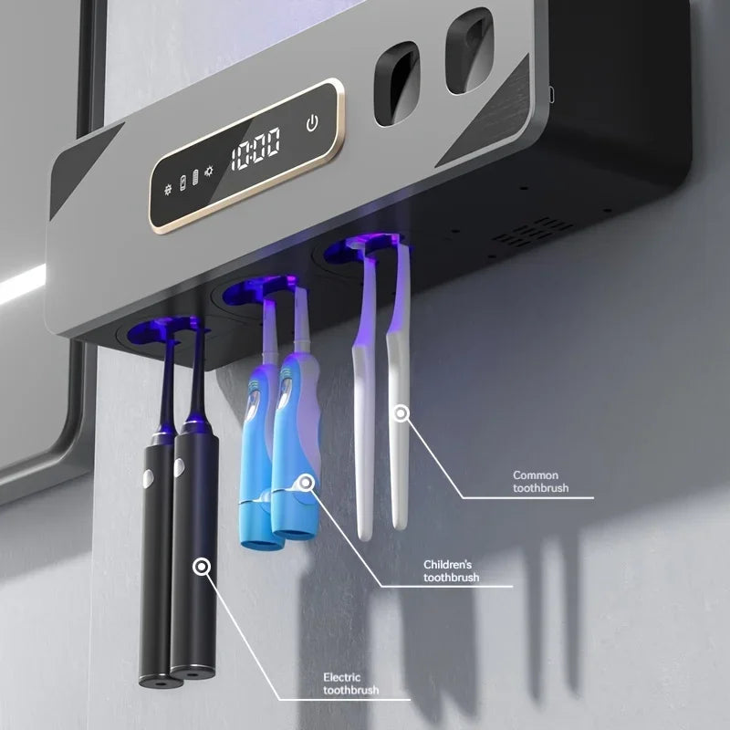 UV Sanitizing Toothbrush Holder, Smart Wall-Mounted Toothbrush Organizer with Automatic Toothpaste Dispenser, USB Charging, Lith