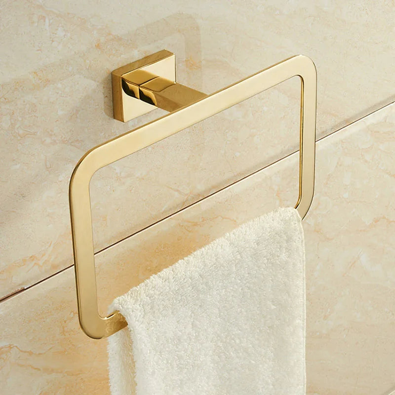 Banhado a ouro Brass Made Toalha Bar, Toilet Paper Holder, Robe Hook, Acessórios do banheiro, Hardware, 4 Pcs Set