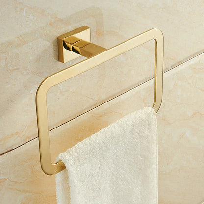 Banhado a ouro Brass Made Toalha Bar, Toilet Paper Holder, Robe Hook, Acessórios do banheiro, Hardware, 4 Pcs Set