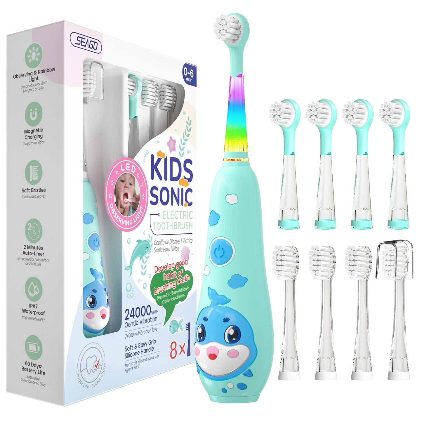 Seago Kids Electric Toothbrush With Colorful Dolphin Design