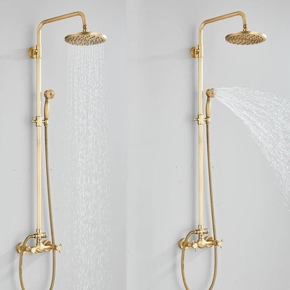Antique Brass Shower Faucets Set, Wall Mount, Retro Shower Kit, Dual Knobs, Mixer Tap, Handheld Spray Bathtub Kit