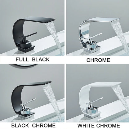 Black Thin style Bathroom Sink Faucet  Modern Mixer Hot Cold Water Tap Waterfall Deck Mounted Vessel Sink Faucet