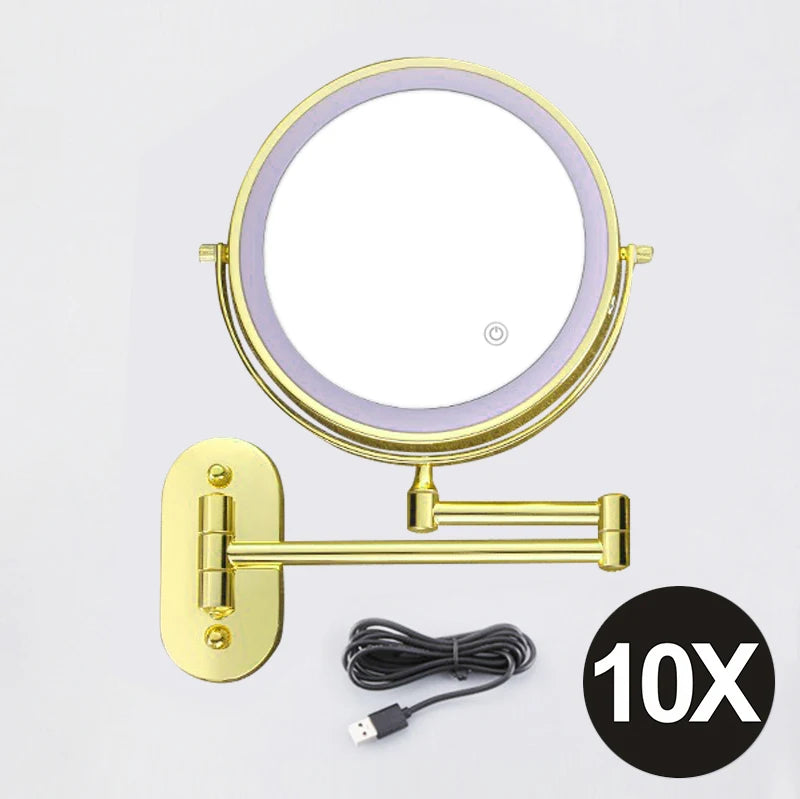 Luxurious 8-Inch Gold Makeup Mirror with USB & Dual Magnification