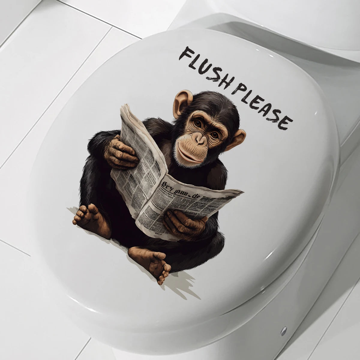 Chimpanzee Newspaper Sticker for the Toilet