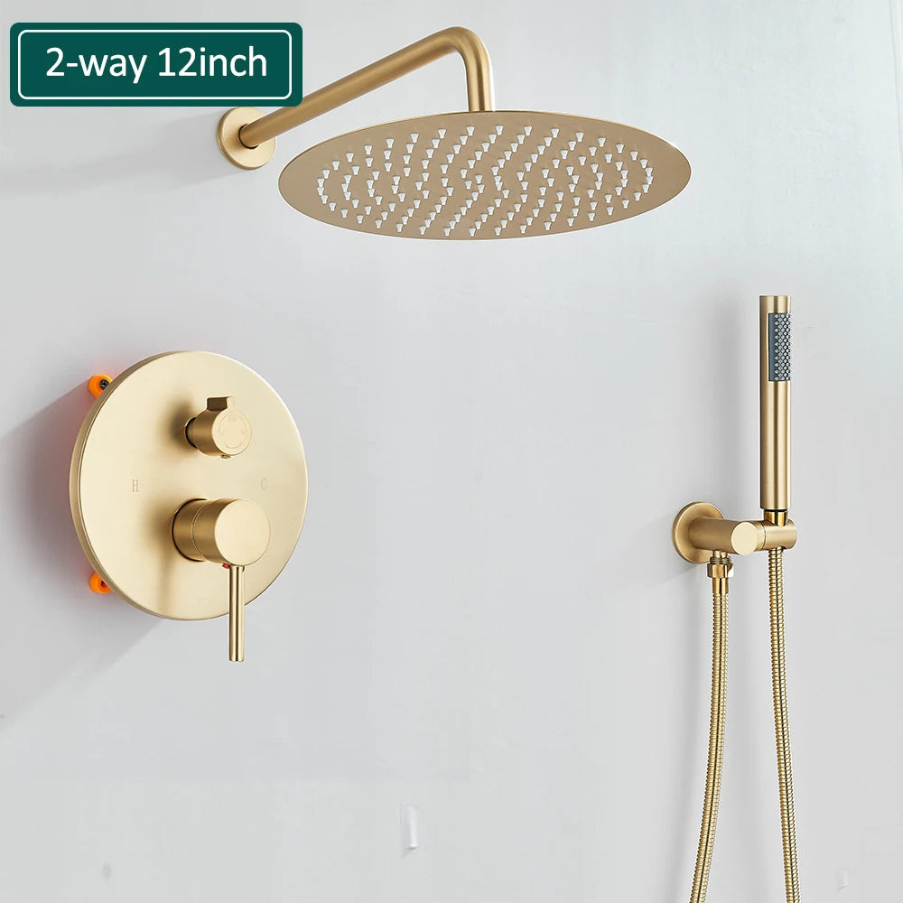 Brushed Gold Rainfall Shower System with Mixer