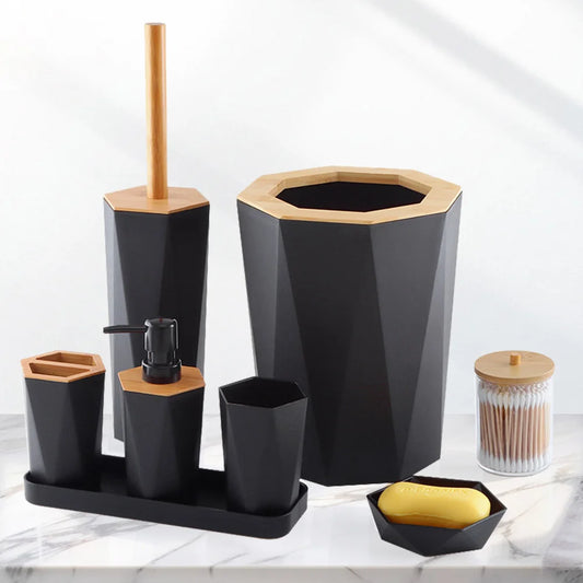 8Pcs Bathroom Set with Cup Holder Dish Dispenser Bin Brush Bathroom Accessories with Soap Dish Dispenser Trash Can Toilet Brush