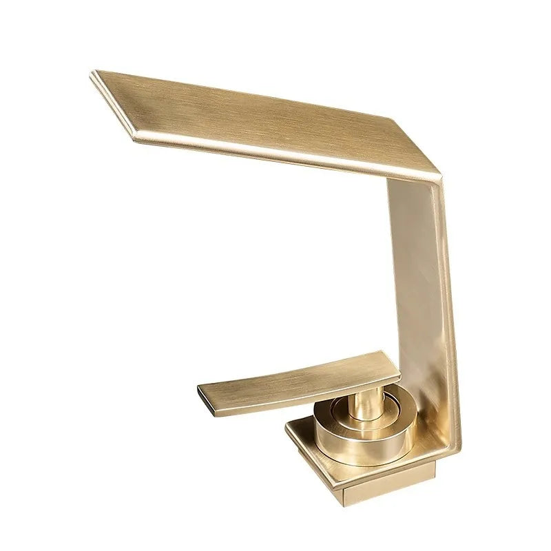 Luxo contemporâneo escovado ouro bacia de água quente & fria torneiras misturadoras pia do banheiro cachoeira bico mistura lavatório metal torneiras
